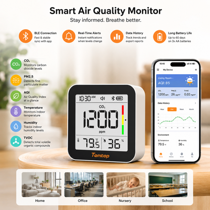 Temtop M10+ Indoor Air Quality Monitor — CO₂, PM2.5 & VOC