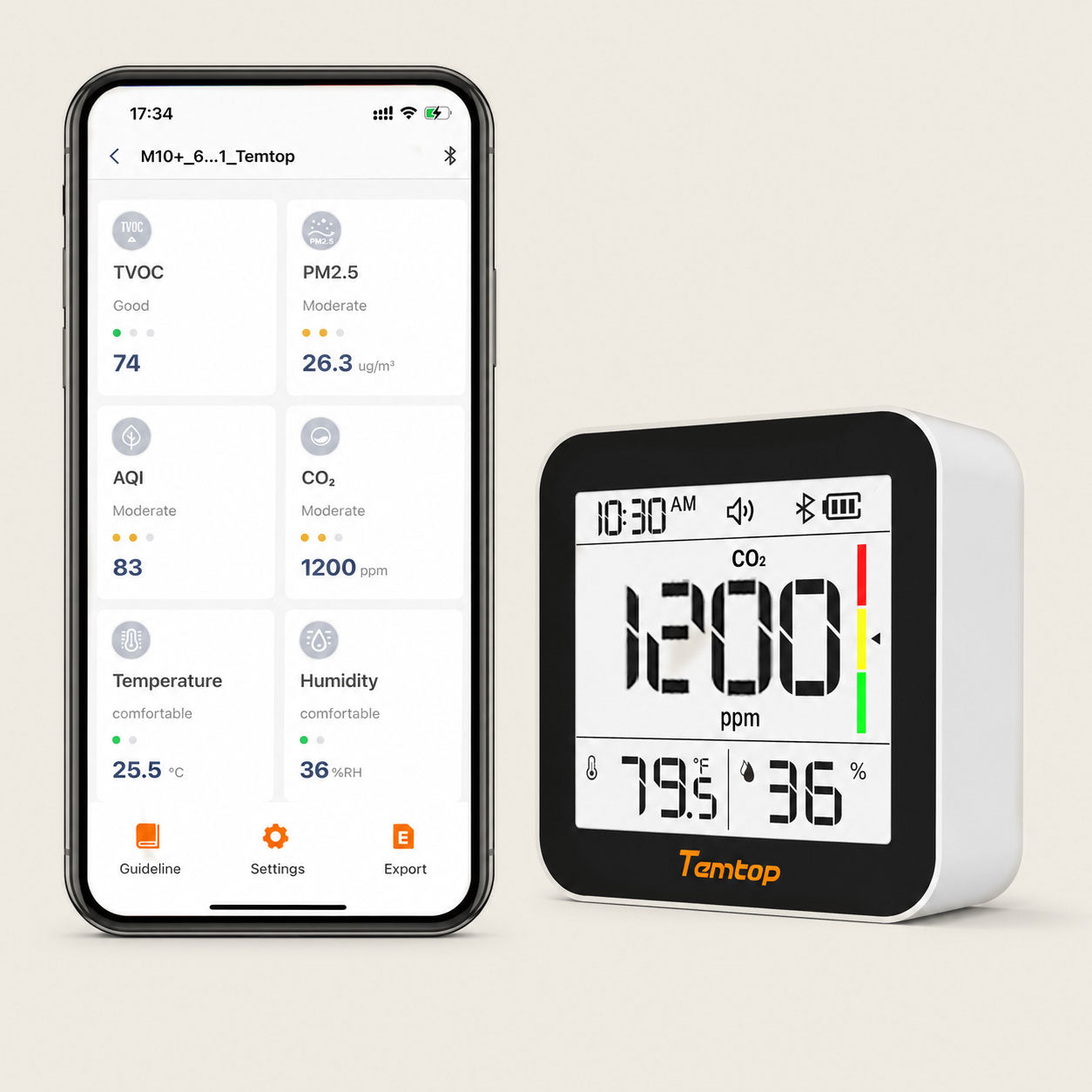 Temtop M10+ Indoor Air Quality Monitor — CO₂, PM2.5 & VOC
